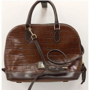 Dooney & Bourke Large Brown Leather Croc Embossed Top Handle Dome Bag